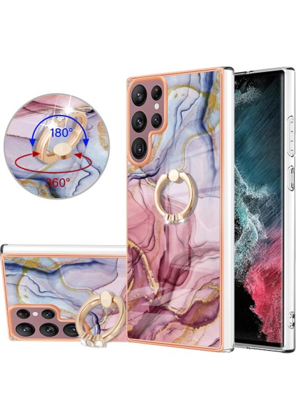 Galaxy S23 Ultra Için Halka Tutucu ile Desen Sert Arka Tpu Tampon Telefon Kılıfı - Gri / Kırmızı (Yurt Dışından)