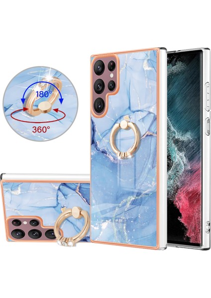 Galaxy S23 Ultra Için Halka Tutucu ile Desen Sert Arka Tpu Tampon Telefon Kılıfı - Mavi (Yurt Dışından)