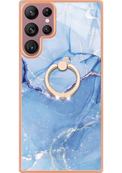 Galaxy S23 Ultra Için Halka Tutucu ile Desen Sert Arka Tpu Tampon Telefon Kılıfı - Mavi (Yurt Dışından) modelleri