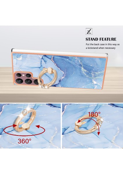 Galaxy S23 Ultra Için Halka Tutucu ile Desen Sert Arka Tpu Tampon Telefon Kılıfı - Mavi (Yurt Dışından) fırsatları