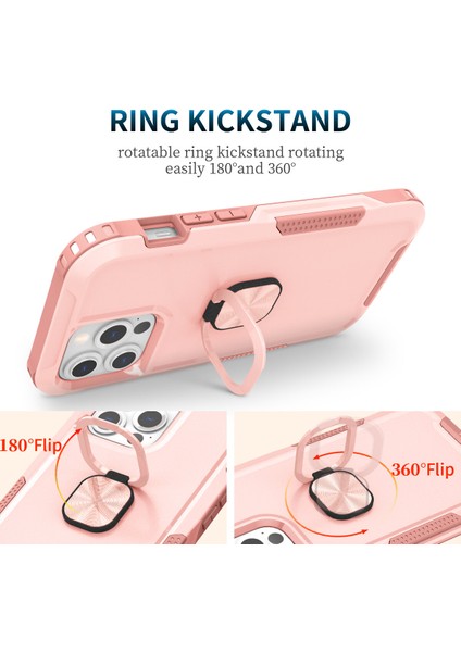 Apple iPhone 14 Pro Max Için Yüzük Stand Silikon Sert Pc Tampon Telefon Kılıfı - Rose Gold (Yurt Dışından) fiyatları