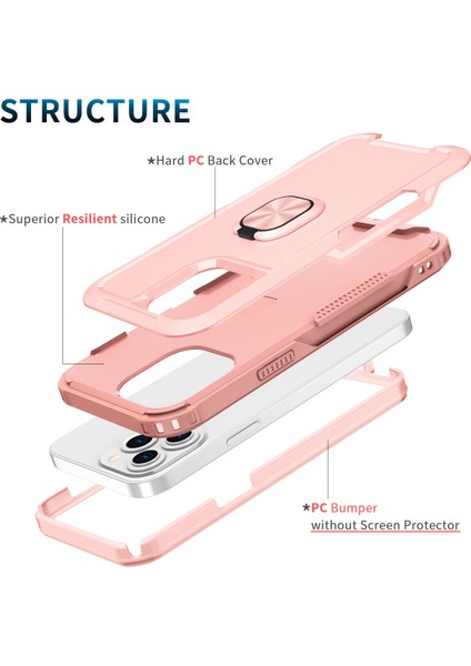 Apple iPhone 14 Pro Max Için Yüzük Stand Silikon Sert Pc Tampon Telefon Kılıfı - Rose Gold (Yurt Dışından) modelleri