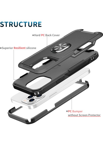 Apple iPhone 14 Pro Max Için Yüzük Stand Silikon Sert Pc Tampon Telefon Kılıfı - Siyah (Yurt Dışından) modelleri