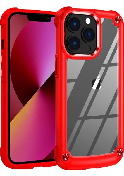 Apple iPhone 14 Pro Için Şeffaf Sert Pc Tpu Tampon Telefon Kılıfı - Kırmızı (Yurt Dışından)