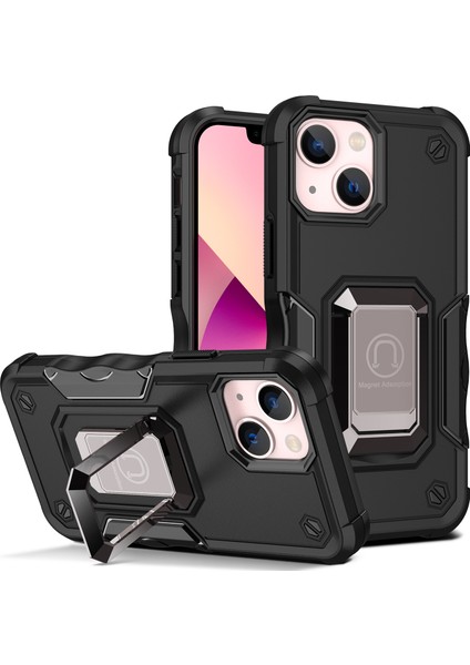 Apple iPhone 14 Plus Için Halka Tutucu Stand Çift Katmanlı Telefon Kılıf - Siyah (Yurt Dışından)