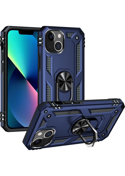 Apple iPhone 14 Plus Için Halka Tutuculu Çift Katmanlı Telefon Kılıfı - Mavi (Yurt Dışından)