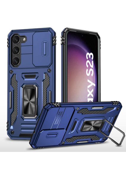 Galaxy S23 Için Halka Tutucu Kayar Lens Koruyucu Çift Telefon Kılıfı - Lacivert (Yurt Dışından)