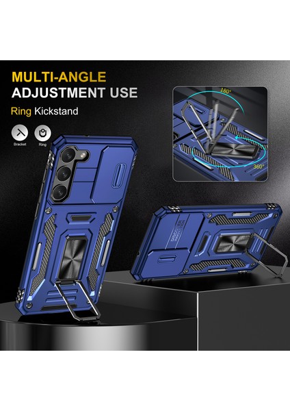 Galaxy S23 Için Halka Tutucu Kayar Lens Koruyucu Çift Telefon Kılıfı - Lacivert (Yurt Dışından) fiyatları