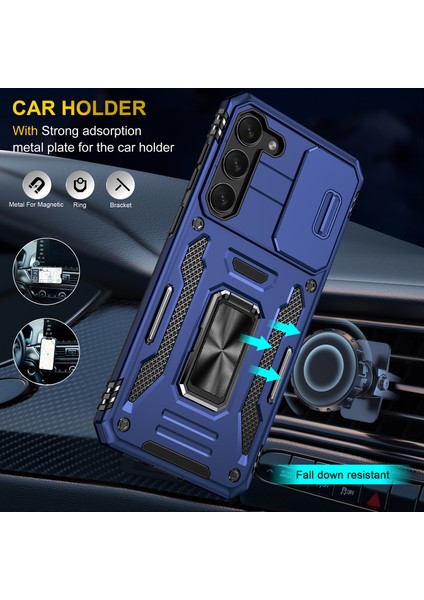 Galaxy S23 Için Halka Tutucu Kayar Lens Koruyucu Çift Telefon Kılıfı - Lacivert (Yurt Dışından) modelleri