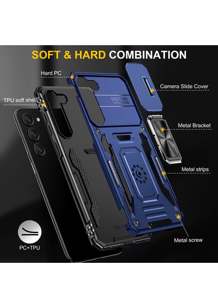 Galaxy S23 Için Halka Tutucu Kayar Lens Koruyucu Çift Telefon Kılıfı - Lacivert (Yurt Dışından) fırsatları