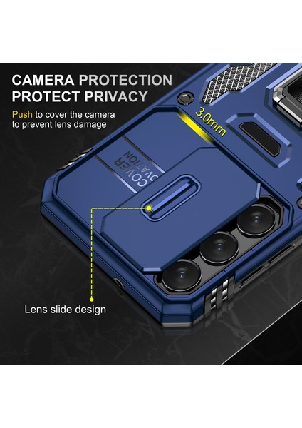 Galaxy S23 Için Halka Tutucu Kayar Lens Koruyucu Çift Telefon Kılıfı - Lacivert (Yurt Dışından) indirimleri
