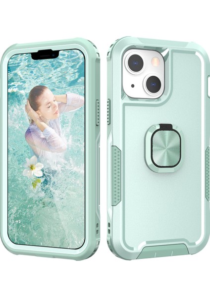 Apple iPhone 14 Için Yüzük Stand Silikon Sert Pc Tampon Telefon Kılıfı - Yeşil (Yurt Dışından)