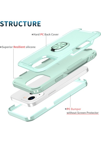 Apple iPhone 14 Için Yüzük Stand Silikon Sert Pc Tampon Telefon Kılıfı - Yeşil (Yurt Dışından) modelleri