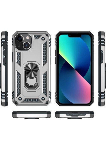 Apple iPhone 14 Plus Için Halka Tutuculu Çift Katmanlı Telefon Kılıfı - Gümüş (Yurt Dışından) fiyatları