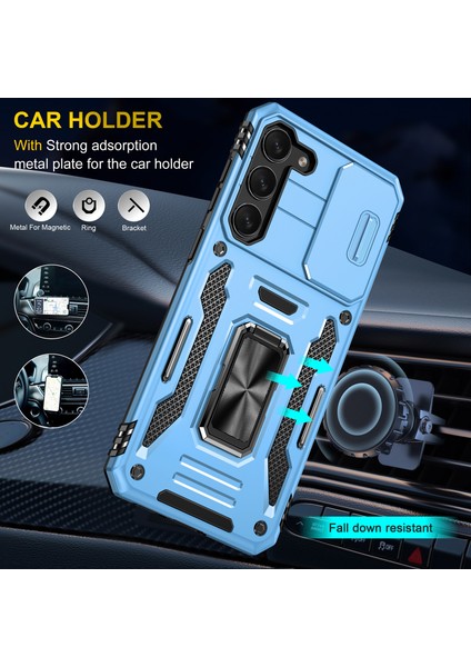 Galaxy S23 Için Halka Tutucu Kayar Lens Koruyucu Çift Telefon Kılıfı - Mavi (Yurt Dışından) modelleri
