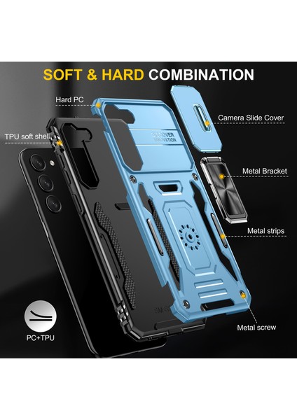 Galaxy S23 Için Halka Tutucu Kayar Lens Koruyucu Çift Telefon Kılıfı - Mavi (Yurt Dışından) fırsatları
