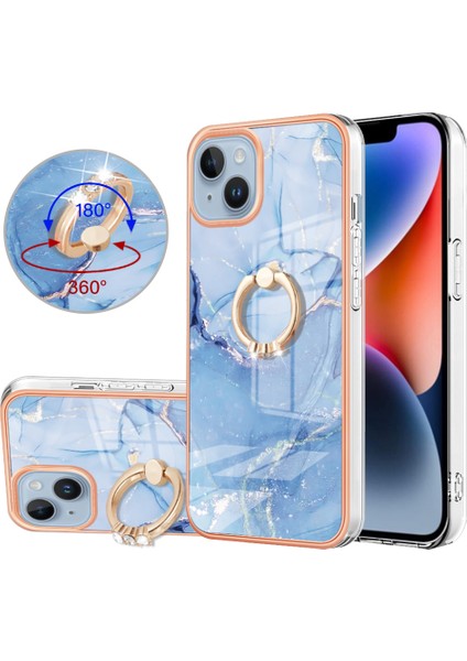 Apple iPhone 14 Plus Için Halka Tutucu ile Desen Sert Arka Tpu Tampon Telefon Kılıfı - Mavi (Yurt Dışından)