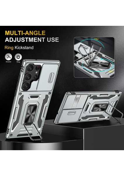 Galaxy S23 Ultra Için Halka Tutucu Kayar Lens Koruyucu Çift Telefon Kılıfı - Gri (Yurt Dışından) fiyatları