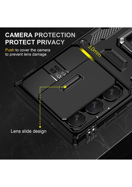 Galaxy S23 Ultra Için Halka Tutucu Kayar Lens Koruyucu Çift Telefon Kılıfı - Siyah (Yurt Dışından) indirimleri