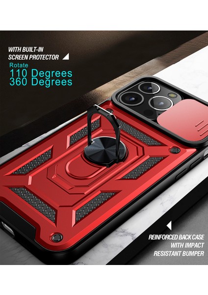 Apple iPhone 14 Pro Için Kaydırmalı Kamera Kapağı ve Yüzük Tutuculu Telefon Kılıfı - Siyah (Yurt Dışından) modelleri