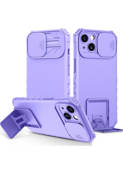 Apple iPhone 14 Plus Kayar Kamera Kapaklı Standı Telefon Kılıfı - Mor (Yurt Dışından)