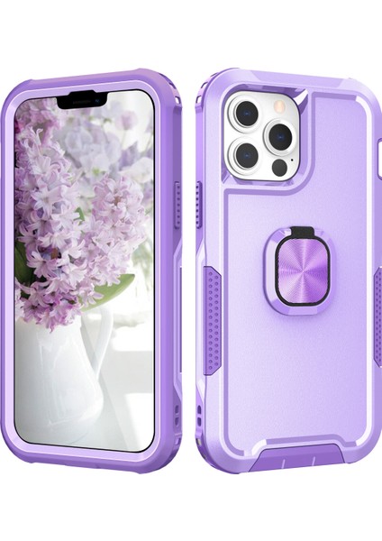 Apple iPhone 14 Pro Için Yüzük Stand Silikon Sert Pc Tampon Telefon Kılıfı - Mor (Yurt Dışından)