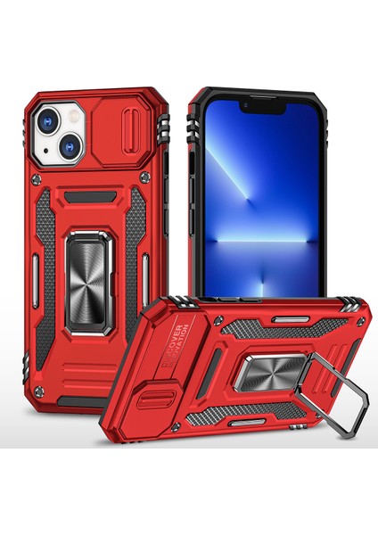 Apple iPhone 14 Için Halka Tutucu Kayar Lens Koruyucu Çift Telefon Kılıfı - Kırmızı (Yurt Dışından)