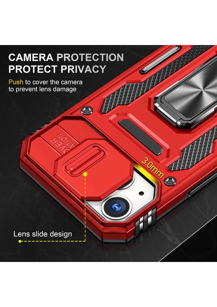 Apple iPhone 14 Için Halka Tutucu Kayar Lens Koruyucu Çift Telefon Kılıfı - Kırmızı (Yurt Dışından) fiyatları