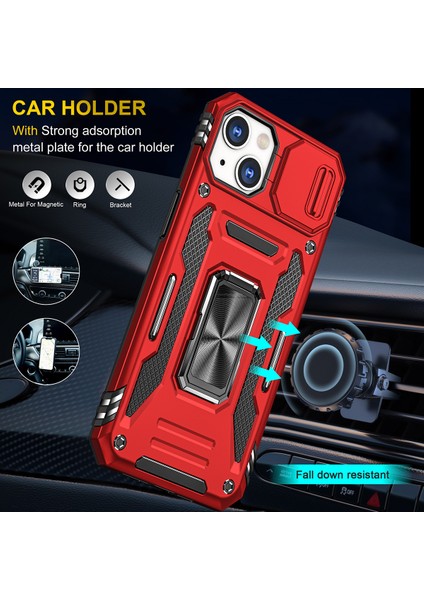 Apple iPhone 14 Için Halka Tutucu Kayar Lens Koruyucu Çift Telefon Kılıfı - Kırmızı (Yurt Dışından) modelleri