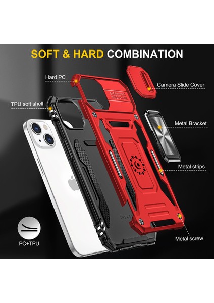 Apple iPhone 14 Için Halka Tutucu Kayar Lens Koruyucu Çift Telefon Kılıfı - Kırmızı (Yurt Dışından) fırsatları