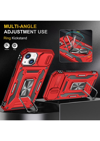 Apple iPhone 14 Için Halka Tutucu Kayar Lens Koruyucu Çift Telefon Kılıfı - Kırmızı (Yurt Dışından) indirimleri