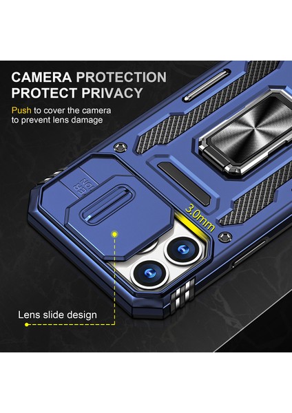 Apple iPhone 14 Pro Için Halka Tutucu Kayar Lens Koruyucu Çift Telefon Kılıfı - Lacivert (Yurt Dışından) fiyatları