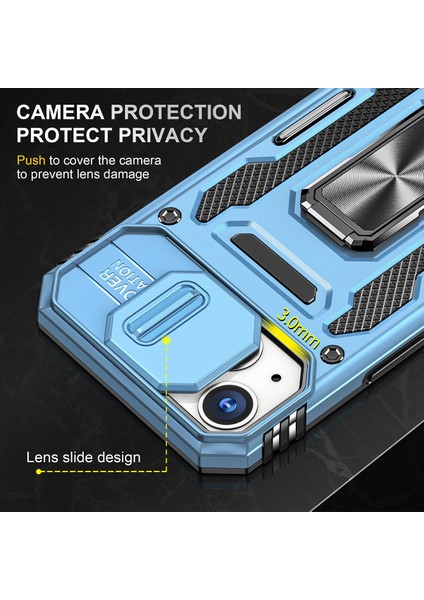 Apple iPhone 14 Için Halka Tutucu Kayar Lens Koruyucu Çift Telefon Kılıfı - Mavi (Yurt Dışından) fiyatları