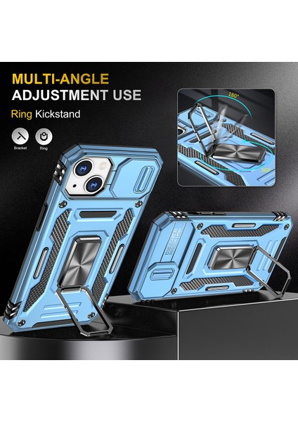 Apple iPhone 14 Için Halka Tutucu Kayar Lens Koruyucu Çift Telefon Kılıfı - Mavi (Yurt Dışından) indirimleri