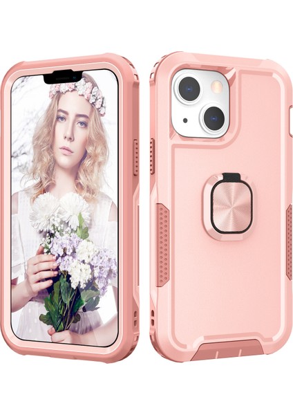 Apple iPhone 14 Plus Için Yüzük Stand Silikon Sert Pc Tampon Telefon Kılıfı - Rose Gold (Yurt Dışından)