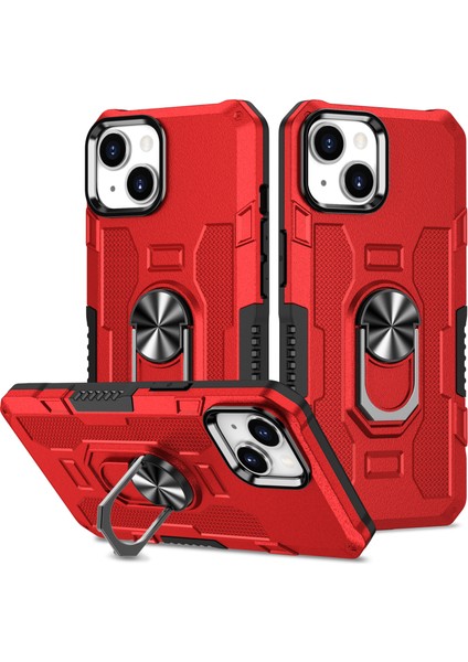 Apple iPhone 14 Plus Kayar Kamera Kapaklı Standı Telefon Kılıfı - Kırmızı (Yurt Dışından)
