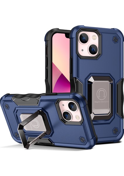 Apple iPhone 14 Plus Için Halka Tutucu Stand Çift Katmanlı Telefon Kılıf - Mavi (Yurt Dışından)