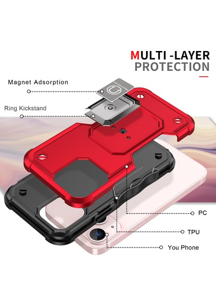 Apple iPhone 14 Plus Için Halka Tutucu Stand Çift Katmanlı Telefon Kılıf - Mavi (Yurt Dışından) fiyatları