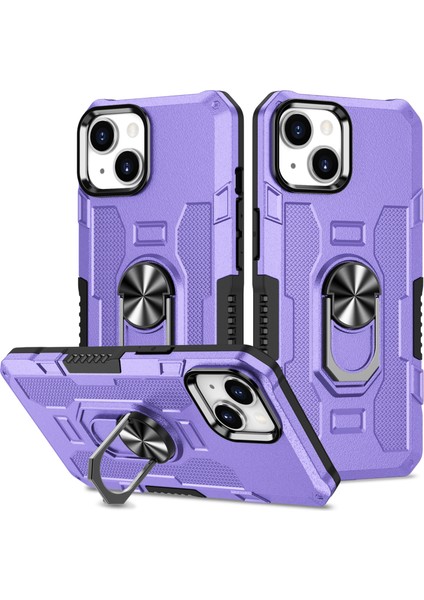 Apple iPhone 14 Plus Kayar Kamera Kapaklı Standı Telefon Kılıfı - Mor (Yurt Dışından)