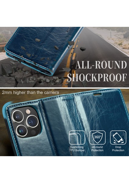 Apple iPhone 14 Pro Max Için Deri Cüzdan Standlı Telefon Kılıfı - Mavi (Yurt Dışından)