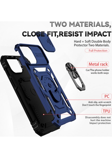 Apple iPhone 14 Plus Için Halka Ayaklı ve Kayar Kamera Kapaklı Telefon Kılıf - Mavi (Yurt Dışından) fiyatları