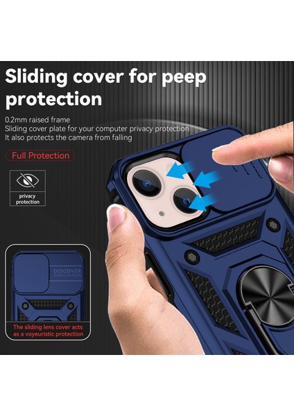 Apple iPhone 14 Plus Için Halka Ayaklı ve Kayar Kamera Kapaklı Telefon Kılıf - Mavi (Yurt Dışından) modelleri