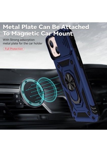 Apple iPhone 14 Plus Için Halka Ayaklı ve Kayar Kamera Kapaklı Telefon Kılıf - Mavi (Yurt Dışından) fırsatları