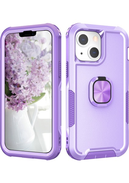 Apple iPhone 14 Için Yüzük Stand Silikon Sert Pc Tampon Telefon Kılıfı - Mor (Yurt Dışından)