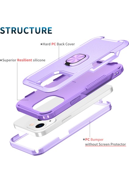 Apple iPhone 14 Için Yüzük Stand Silikon Sert Pc Tampon Telefon Kılıfı - Mor (Yurt Dışından) modelleri