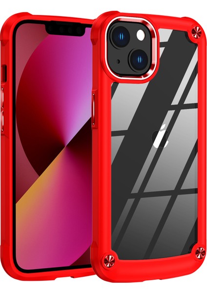 Apple iPhone 14 Plus Için Şeffaf Sert Pc Tpu Tampon Telefon Kılıfı - Kırmızı (Yurt Dışından)