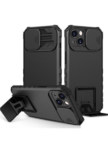Apple iPhone 14 Plus Kayar Kamera Kapaklı Standı Telefon Kılıfı - Siyah (Yurt Dışından)