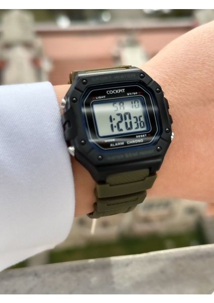 Marka Water Resist ,alarm, Işıklı, Yeşil Silikon Kordon Kare Spor Bay/bayan Kol Saati