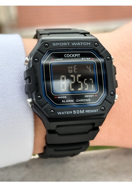 Marka Water Resist ,alarm, Işıklı, Siyah Silikon Kordon Kare Spor Bay/bayan Kol Saati