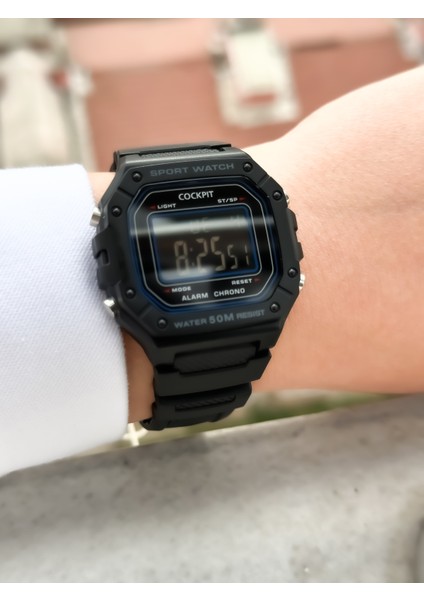 Marka Water Resist ,alarm, Işıklı, Siyah Silikon Kordon Kare Spor Bay/bayan Kol Saati modelleri